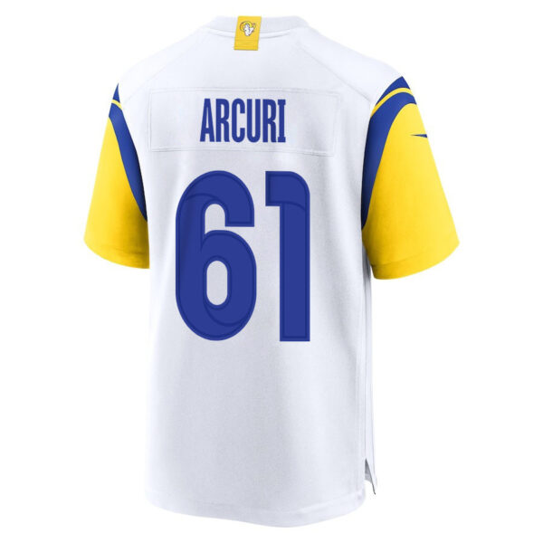 AJ Arcuri 61 Los Angeles Rams 2023 Playoffs Patch Game Men Jersey - White