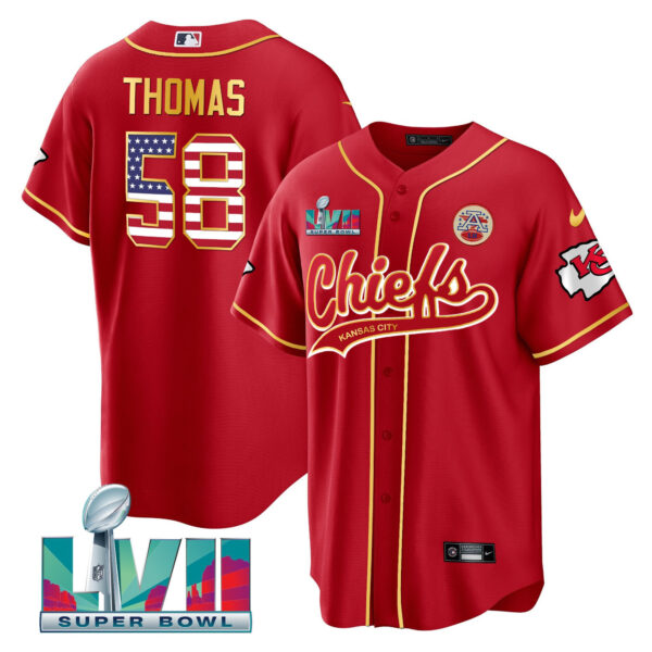 Derrick Thomas 58 Kansas City Chiefs Super Bowl LVII Patch Flag Men Jersey - Red