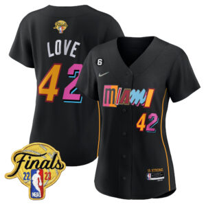 Kevin Love 42 Miami Heat 2023 Finals Baseball Women Jersey - City Black