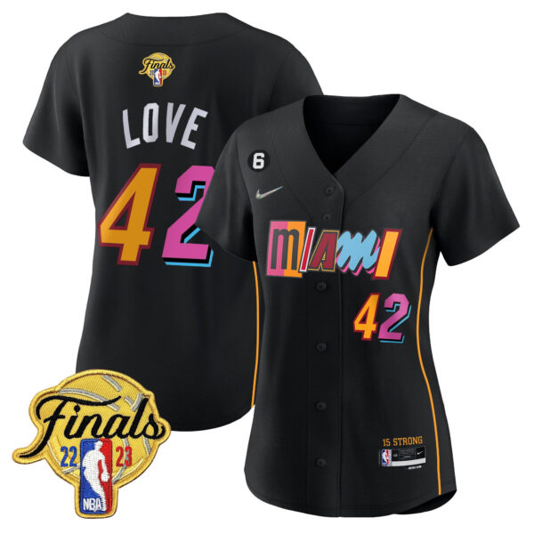 Kevin Love 42 Miami Heat 2023 Finals Baseball Women Jersey - City Black