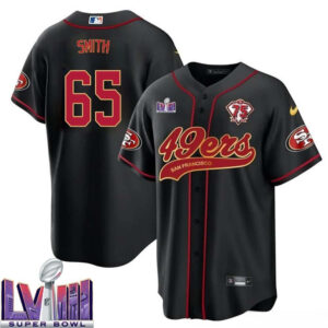 Trey Smith 65 Kansas City Chiefs Super Bowl LVIII Baseball Men Jersey - Black
