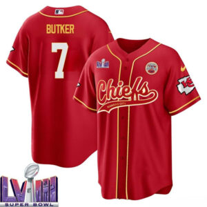 Harrison Butker 7 Kansas City Chiefs Super Bowl LVIII Baseball Men Jersey - Red