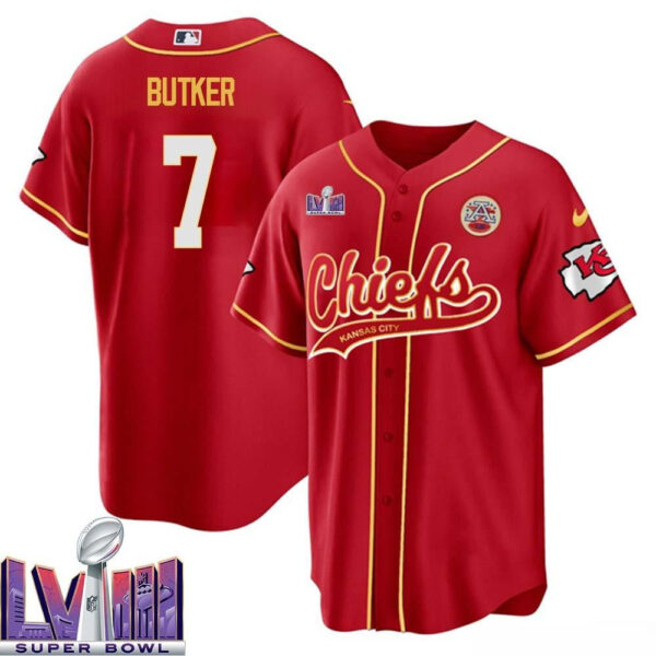 Harrison Butker 7 Kansas City Chiefs Super Bowl LVIII Baseball Men Jersey - Red