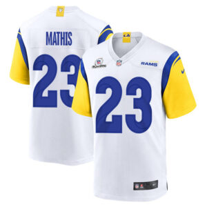 Ochaun Mathis 32 Los Angeles Rams 2023 Playoffs Patch Game Men Jersey - White