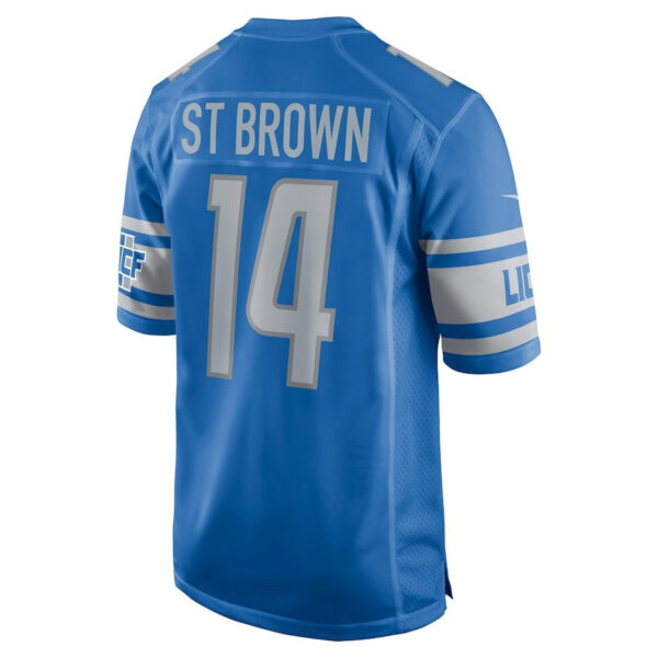 Amon-Ra St. Brown 14 Detroit Lions Signed Scratch Sun God Game Men Jersey - Blue