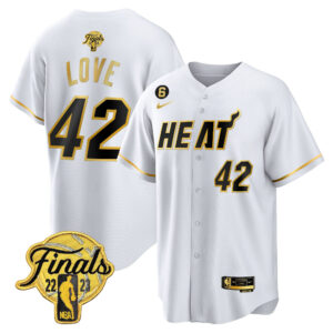 Kevin Love 42 Miami Heat 2023 Finals Baseball Men Jersey - White Gold