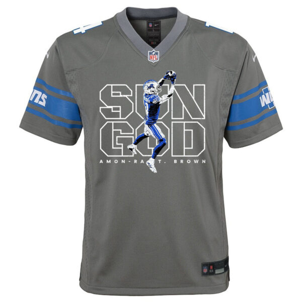 Amon-Ra St. Brown 14 Detroit Lions Sun God Game YOUTH Jersey - Silver