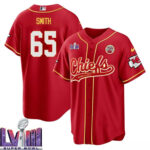 Trey Smith 65 Kansas City Chiefs Super Bowl LVIII Baseball Men Jersey - Red