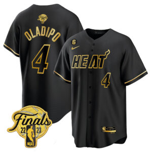 Victor Oladipo 4 Miami Heat 2023 Finals Baseball Men Jersey - Black Gold
