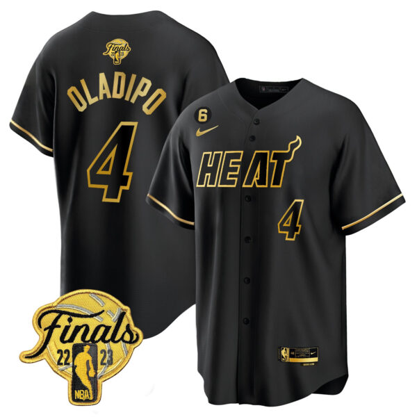 Victor Oladipo 4 Miami Heat 2023 Finals Baseball Men Jersey - Black Gold