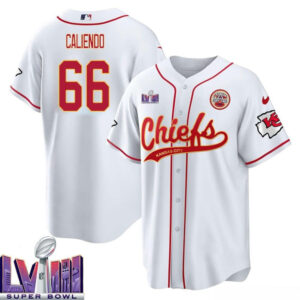 Mike Caliendo 66 Kansas City Chiefs Super Bowl LVIII Baseball Men Jersey - White