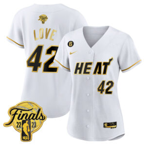 Kevin Love 42 Miami Heat 2023 Finals Baseball Women Jersey - White Gold