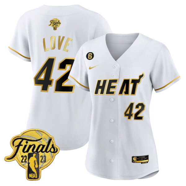 Kevin Love 42 Miami Heat 2023 Finals Baseball Women Jersey - White Gold