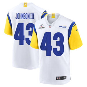 John Johnson III 43 Los Angeles Rams 2023 Playoffs Patch Game Men Jersey - White