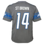 Amon-Ra St. Brown 14 Detroit Lions Signed Scratch Sun God Game YOUTH Jersey - Silver