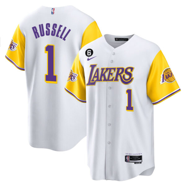 D'Angelo Russell 1 Los Angeles Lakers Color Sleeves Baseball Men Jersey - White