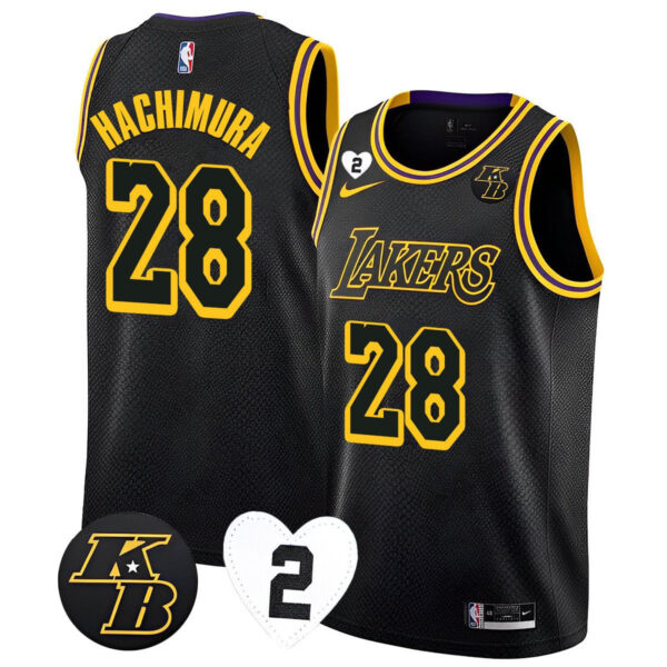 Rui Hachimura 28 Los Angeles Lakers Kobe & Gigi Patch 2023 Jersey - Black Mamba