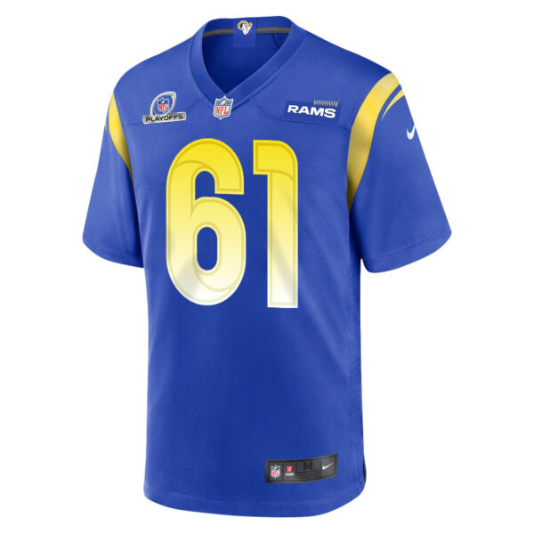 AJ Arcuri 61 Los Angeles Rams 2023 Playoffs Patch Game Men Jersey - Royal