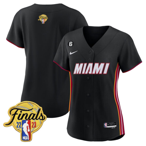 Miami Heat 2023 Finals Patch Baseball Women Jersey - Black