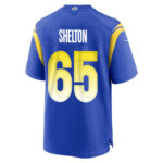 Coleman Shelton 65 Los Angeles Rams 2023 Playoffs Patch Game Men Jersey - Royal