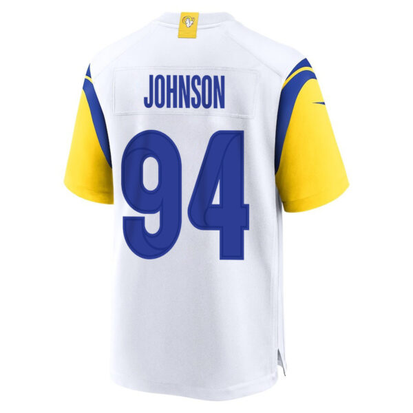 Desjuan Johnson 94 Los Angeles Rams 2023 Playoffs Patch Game Men Jersey - White
