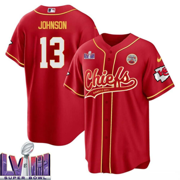 Nazeeh Johnson 13 Kansas City Chiefs Super Bowl LVIII Baseball Men Jersey - Red