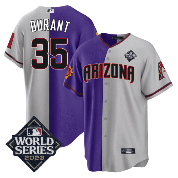Kevin Durant 35 Arizona Diamondbacks Phoenix Suns 2023 World Series Stitched Baseball Jersey - Grey/Purple