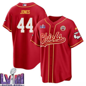 Cam Jones 44 Kansas City Chiefs Super Bowl LVIII Baseball Men Jersey - Red