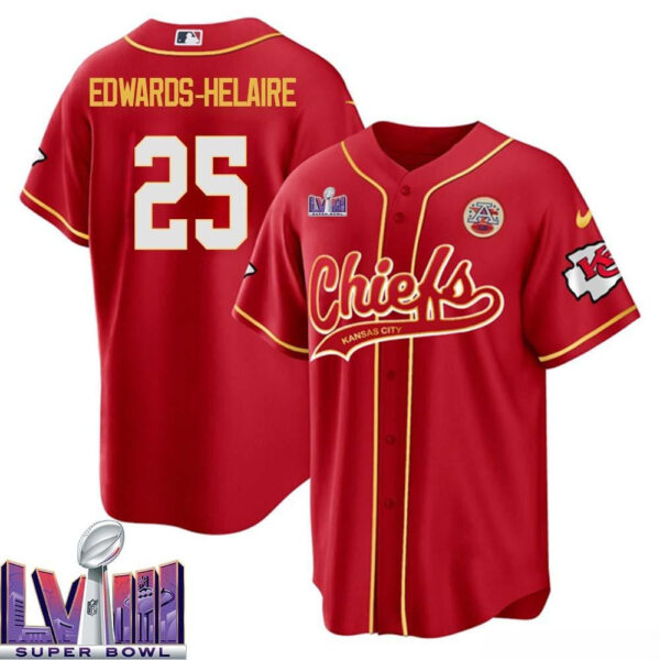Clyde Edwards-Helaire 25 Kansas City Chiefs Super Bowl LVIII Baseball Men Jersey - Red