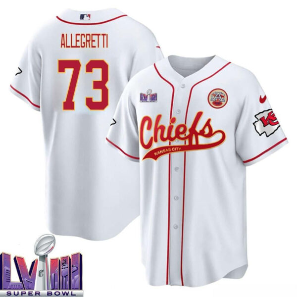 Nick Allegretti 73 Kansas City Chiefs Super Bowl LVIII Baseball Men Jersey - White