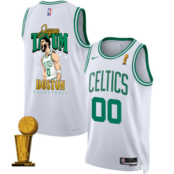 Jayson Tatum 0 Signed Boston Celtics 2024 Swingman Jersey - Final Champions Patch - White