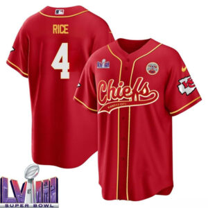 Rashee Rice 4 Kansas City Chiefs Super Bowl LVIII Baseball Men Jersey - Red