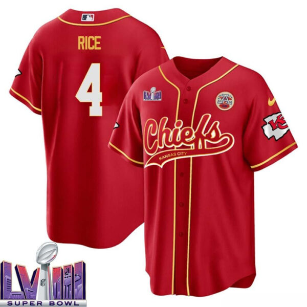 Rashee Rice 4 Kansas City Chiefs Super Bowl LVIII Baseball Men Jersey - Red