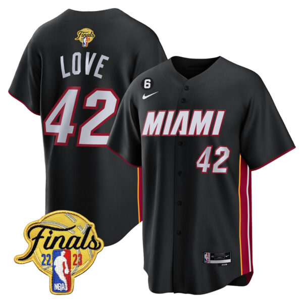 Kevin Love 42 Miami Heat 2023 Finals Patch Baseball Men Jersey - Black