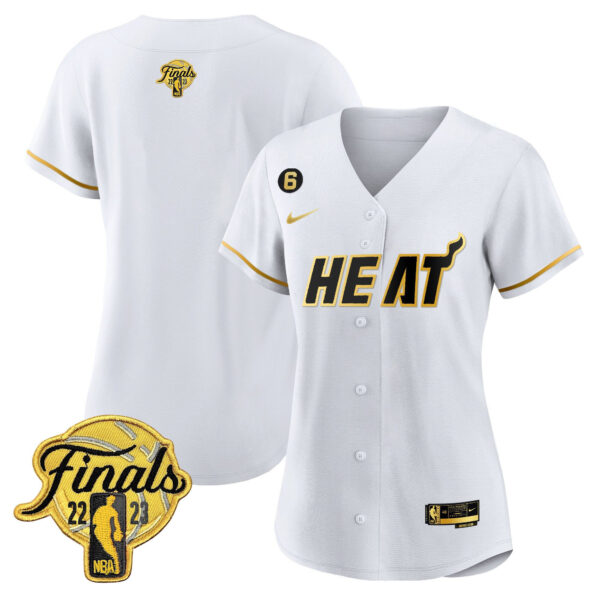 Miami Heat 2023 Finals Baseball Women Jersey - White Gold