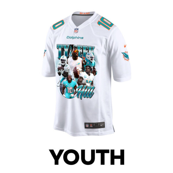 Tyreek Hill 10 Signed Miami Dolphins Cheetah Game YOUTH Jersey - White