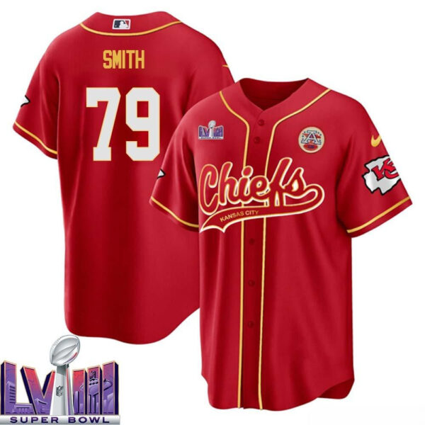 Donovan Smith 79 Kansas City Chiefs Super Bowl LVIII Baseball Men Jersey - Red