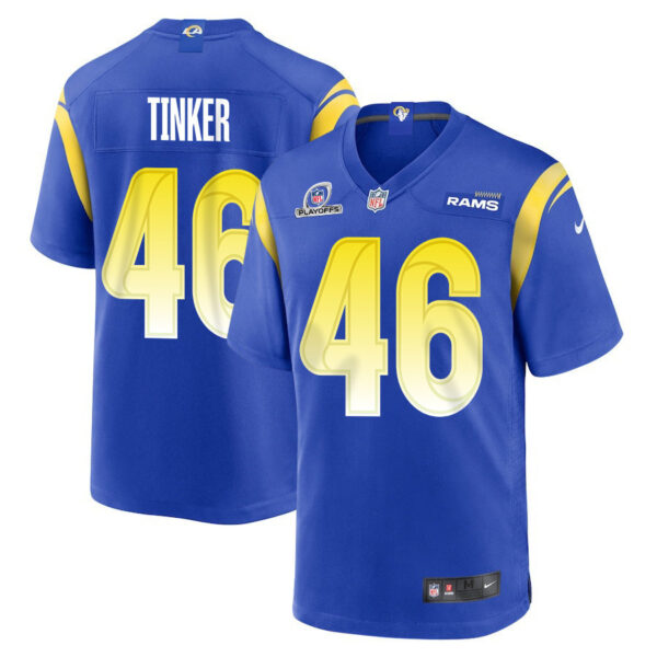 Carson Tinker 46 Los Angeles Rams 2023 Playoffs Patch Game Men Jersey - Royal