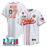 Travis Kelce 87 Kansas City Chiefs Super Bowl LVII Patch Flag Men Jersey - White