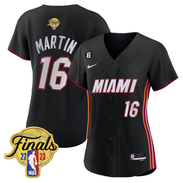 Caleb Martin 16 Miami Heat 2023 Finals Patch Baseball Women Jersey - Black